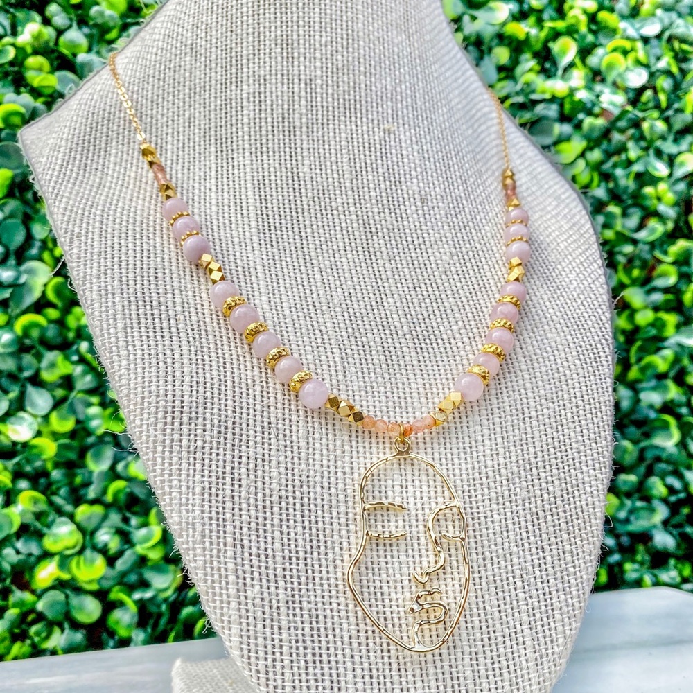 Rose Quartz Self Love Reflection Pendant Gemstone Beaded Faceted Necklace